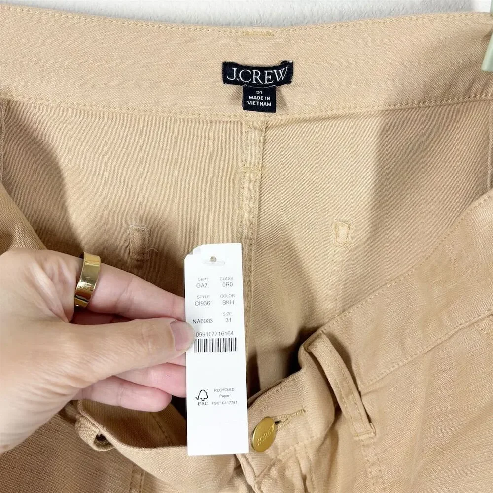 J. Crew Women's Camp Pocket Wide Leg Pant‎ Size 31 Khaki Tan Stretch Cotton NWT